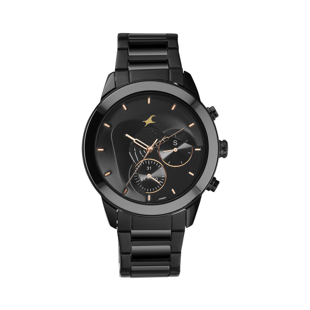 Fastrack 3304ND01 Cerame Quartz Multifunction Black Dial Steel Ceram