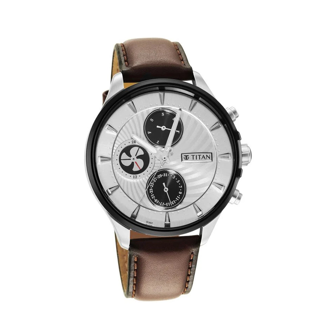 Titan 1873KL01 Maritime White Dial Quartz Multifunction Leather