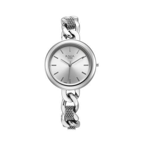 Titan 95265SM01 Raga Showstopper Quartz Analog Silver Dial Metal Strap Watch for Women