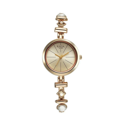 Titan 2606WM12 Raga Viva Quartz Analog Champagne Dial Metal Strap Watch for Women