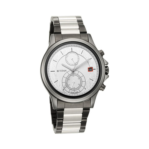 Titan 1870KM01 Quartz Analog Silver Dial Stainless Steel Strap Watch for Men