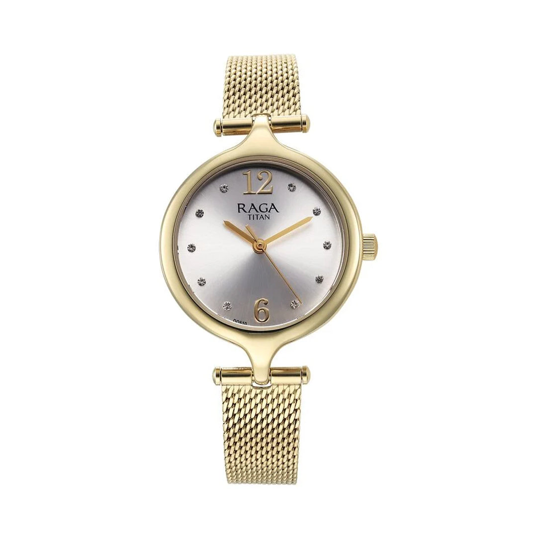 Titan 95268YM01 Raga Showstopper Quartz Analog Silver Dial Metal Strap Watch for Women