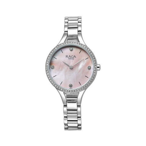 Titan 95275SM01 Raga Showstopper Quartz Analog Mother Of Pearl Dial Metal Strap Watch for Women