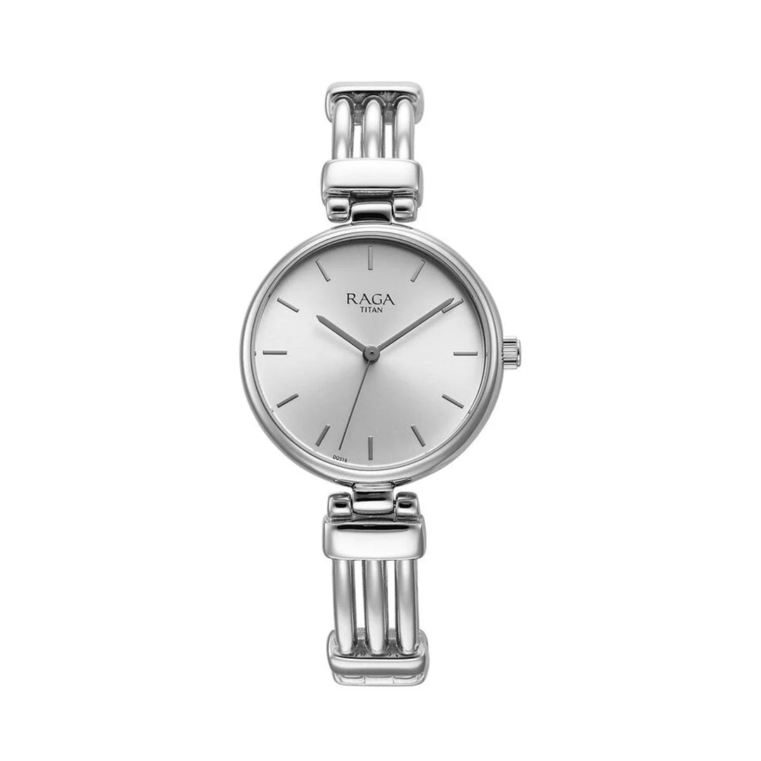 Titan 95263SM01 Raga Showstopper Quartz Analog Silver Dial Metal Strap Watch for Women