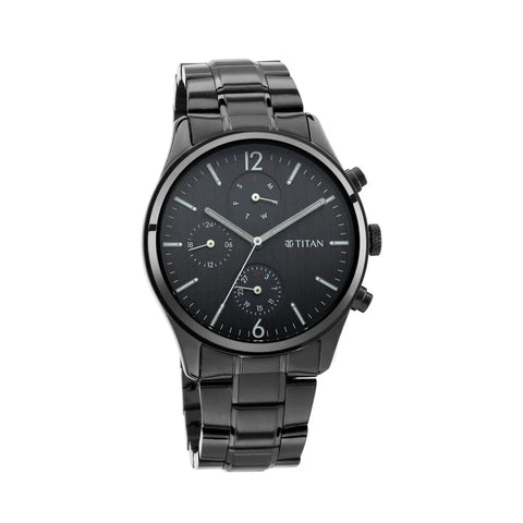 Titan 1805NM02 Men's Metropolitan Charm Men's Multifunctional Black Watch with Metallic Accents