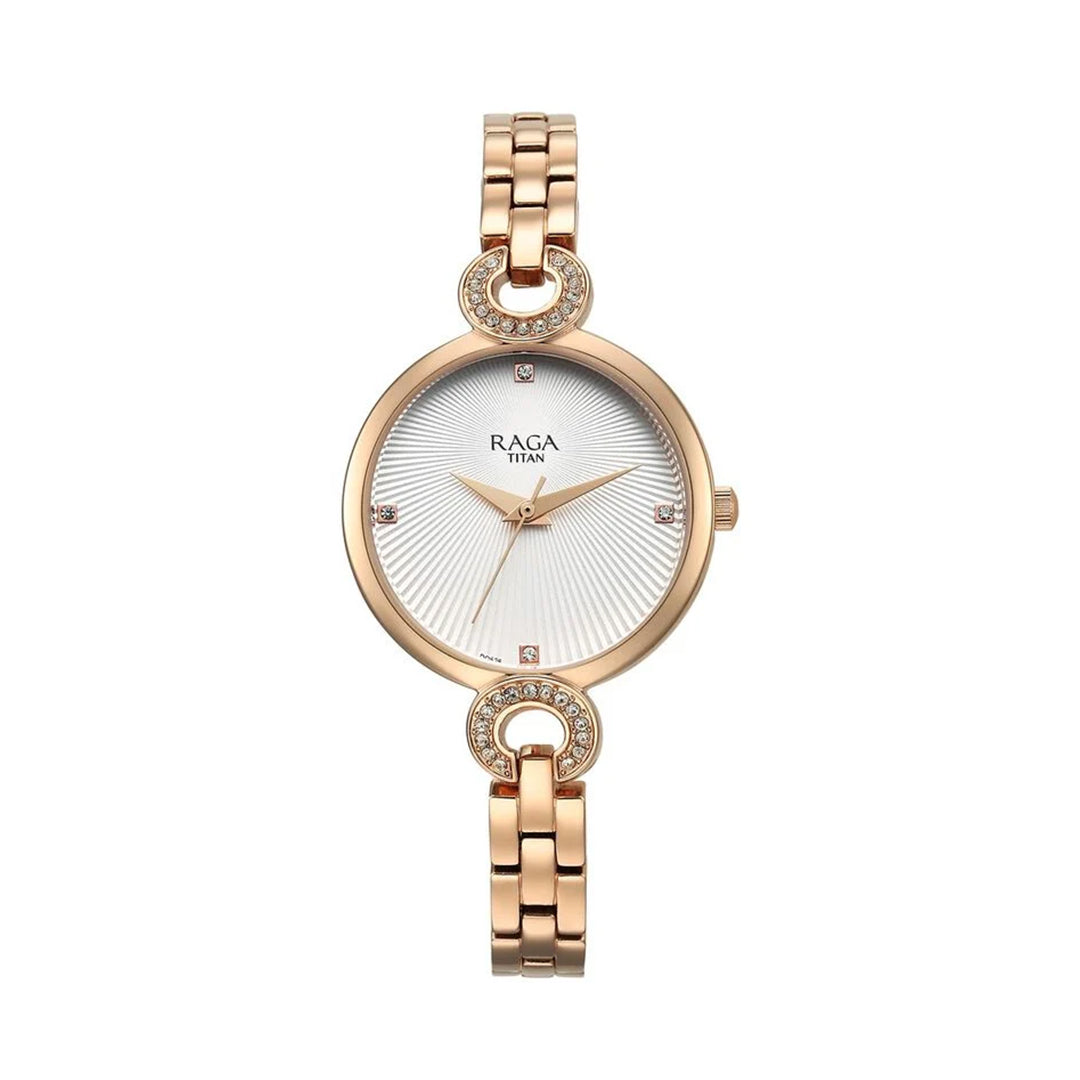 Titan 95278WM01 Raga Showstopper Quartz Analog White Dial Metal Strap Watch for Women