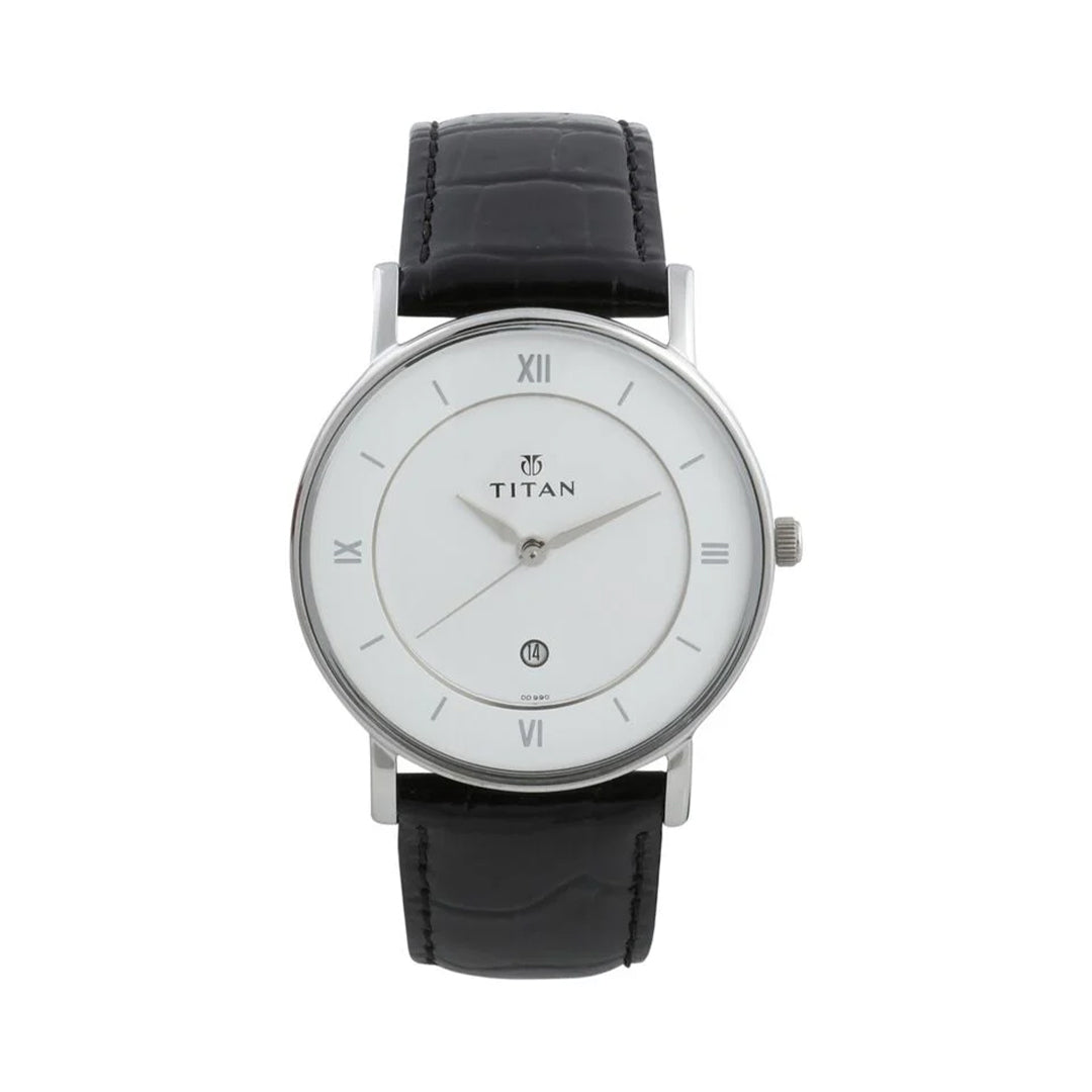 Titan 9162SL04 Classic White Dial Analog with Date Leather Strap watch for Men