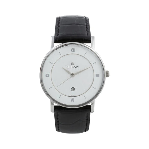 Titan 9162SL04 Classic White Dial Analog with Date Leather Strap watch for Men