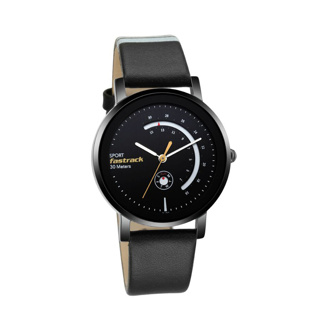 Fastrack 6172NL01 Wear Your Look Quartz Analog with Day and Date Black Dial Leather Strap Watch for Girls