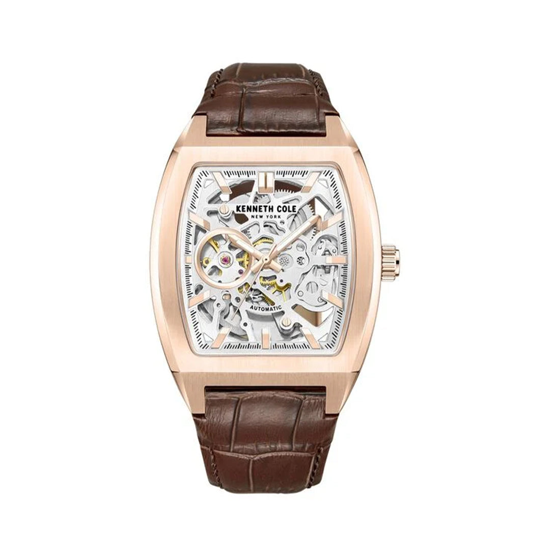 Kenneth Cole Automatic White Dial Leather Strap Watch For Men KCWGX0063802MN