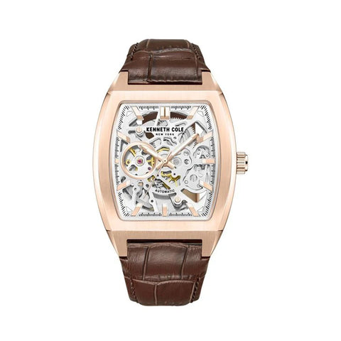 Kenneth Cole Automatic White Dial Leather Strap Watch For Men KCWGX0063802MN