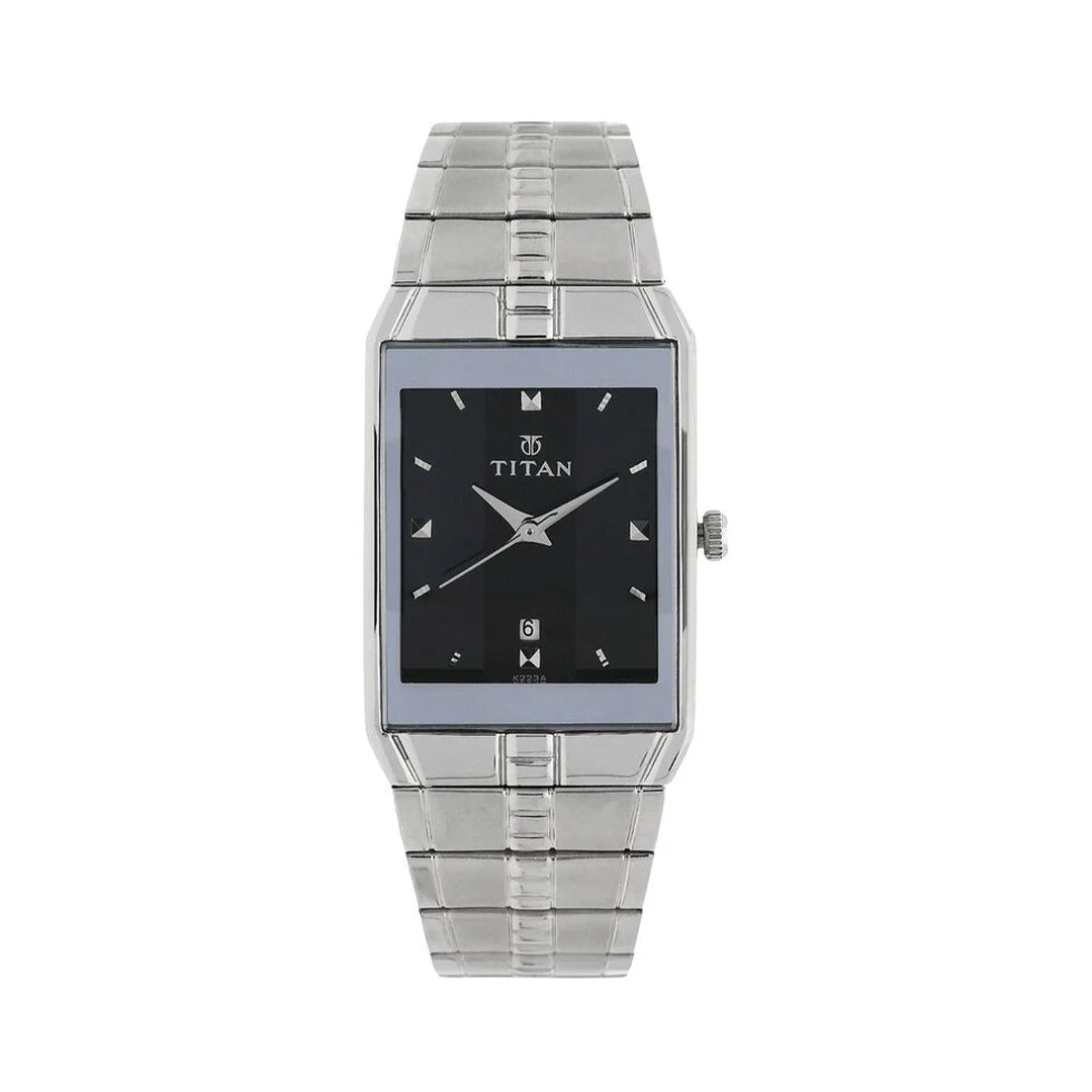 Titan 9151SM02 Quartz Analog with Date Black Dial Stainless Steel Strap Watch for Men