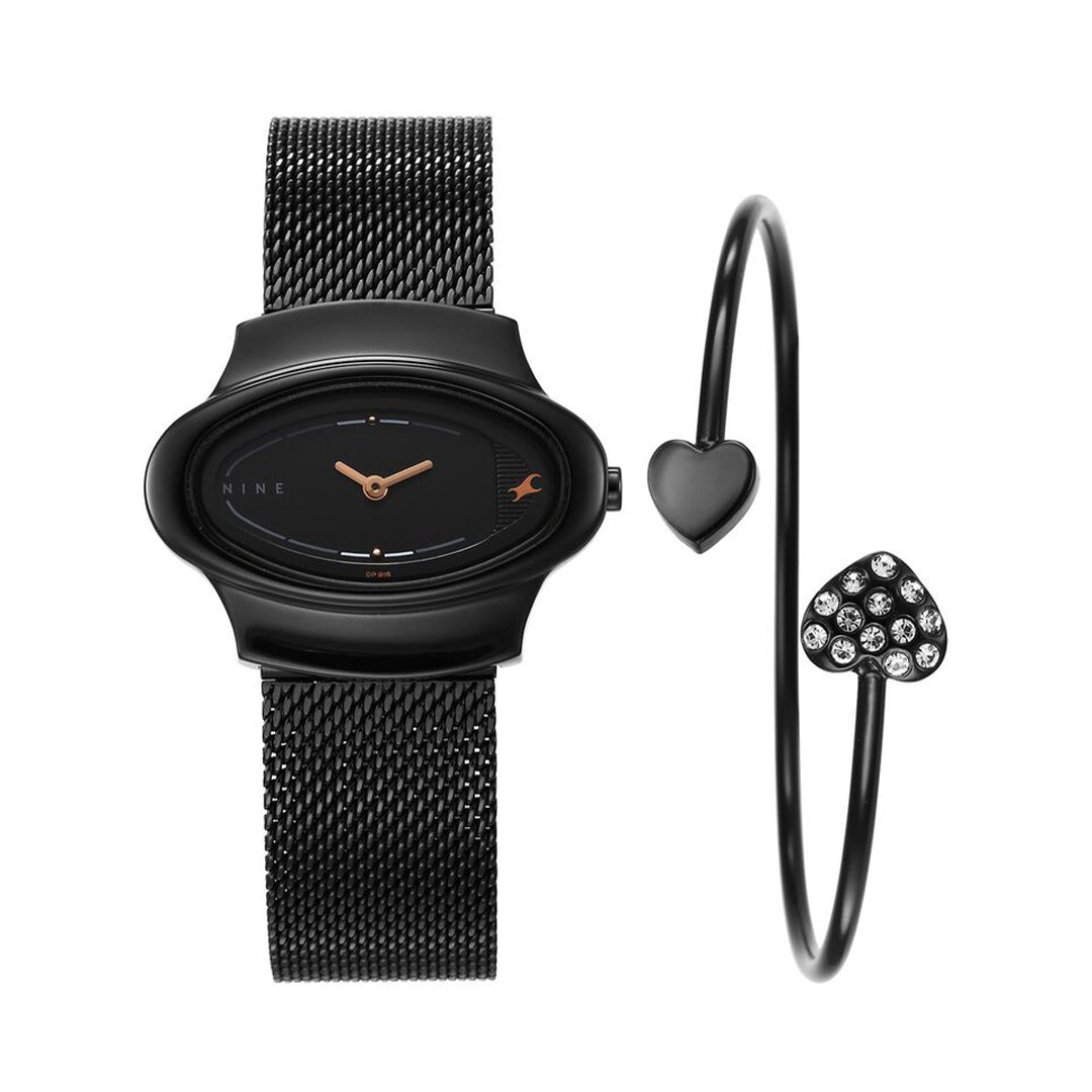 Fastrack 6004NM03 Pulse Quartz Analog Black Dial Stainless Steel Strap Watch for Girls