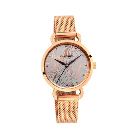 Fastrack 6221WM01 Animal Print Quartz Analog Bicolour Dial Stainless Steel Strap Watch for Girls