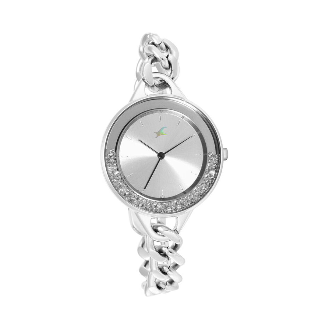 Fastrack 68026SM01 Glitch Quartz Analog Silver Dial Metal Strap Watch for Girls