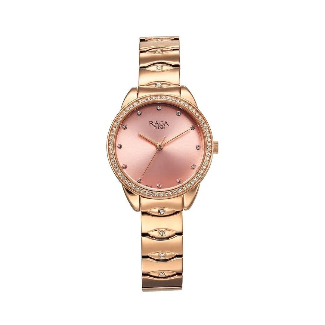 Titan 95281WM01 Raga Showstopper Quartz Analog Pink Dial Metal Strap Watch for Women