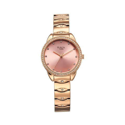 Titan 95281WM01 Raga Showstopper Quartz Analog Pink Dial Metal Strap Watch for Women