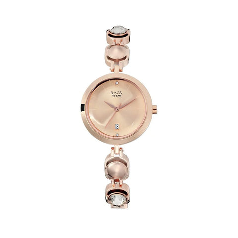 Titan 2606WM02 Raga Viva Rose Gold Dial Analog with Date Metal Strap watch for Women
