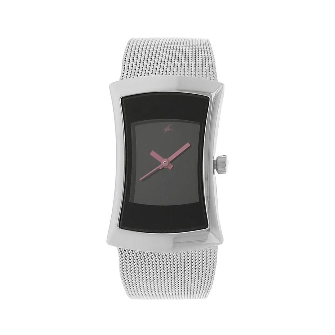 Fastrack 6093SM01 Quartz Analog Black Dial Metal Strap Watch for Girls