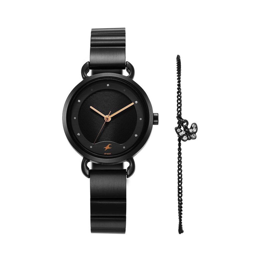 Fastrack 6221NM03 Pulse Quartz Analog Black Dial Stainless Steel Strap Watch for Girls