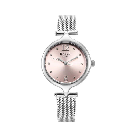 Titan 95268SM01 Raga Showstopper Quartz Analog Pink Dial Metal Strap Watch for Women