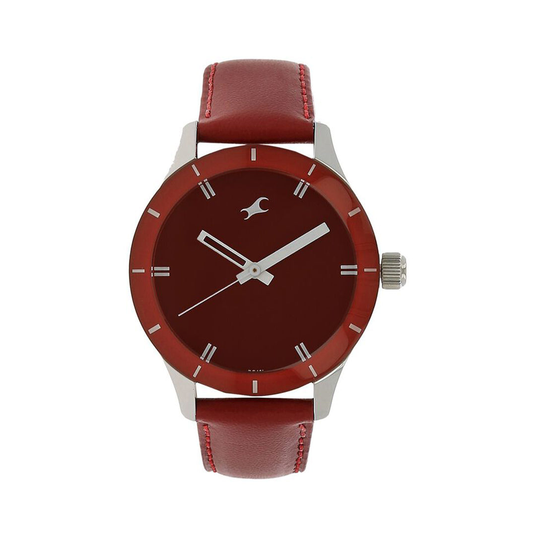 Fastrack 6078SL06 Quartz Analog Red Dial Leather Strap Watch for Girls