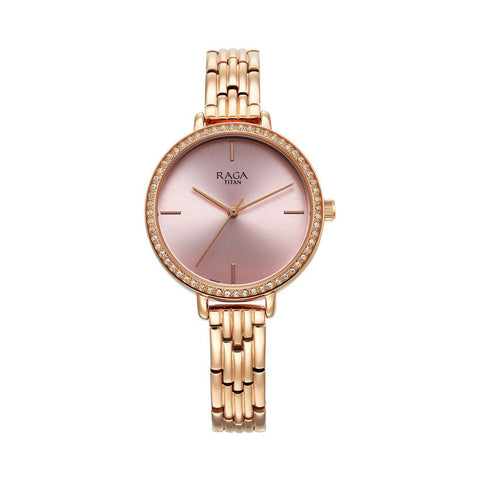 Titan 95286WM01 Raga Showstopper Quartz Analog Pink Dial Metal Strap Watch for Women