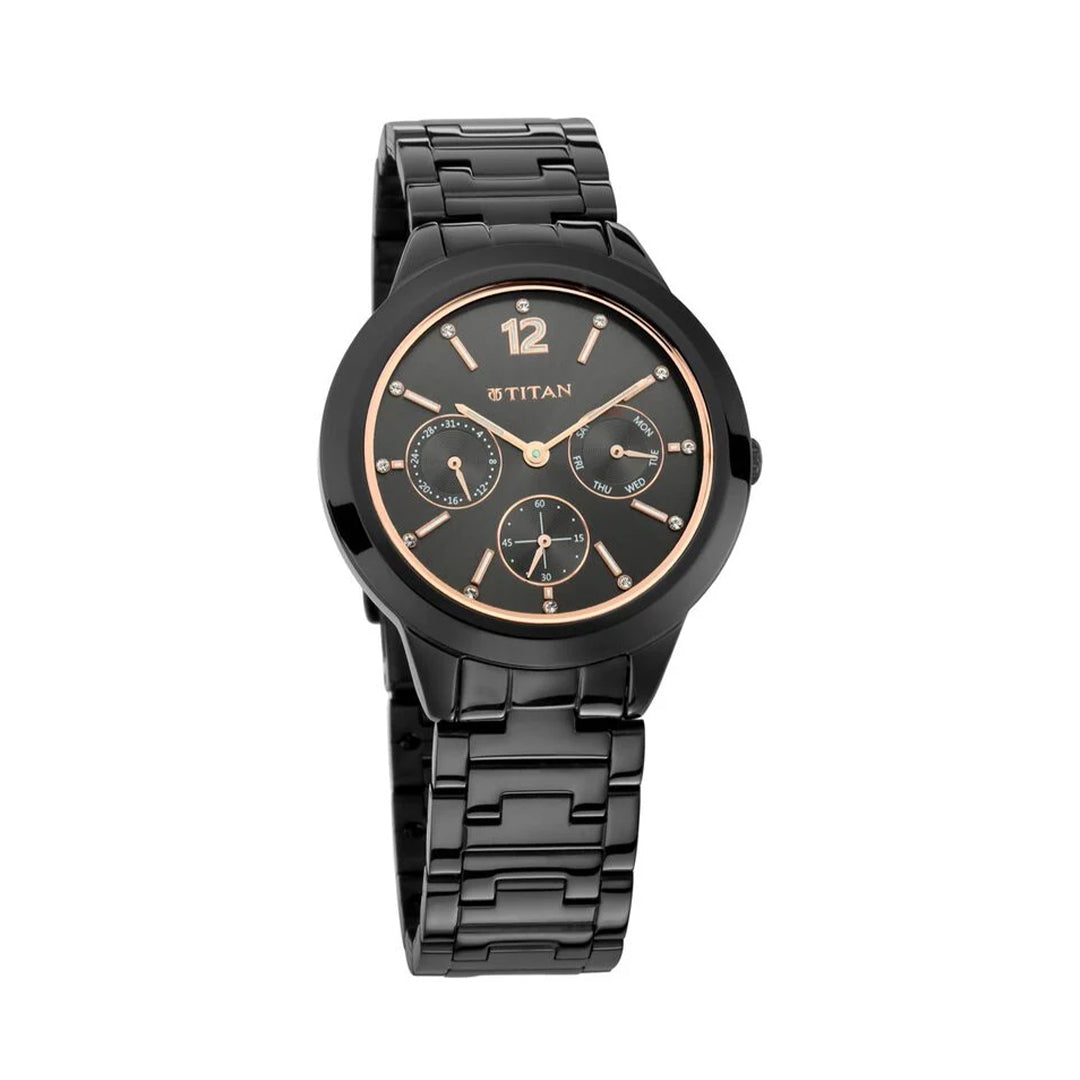 Titan 2588NM01 Workwear Anthracite Dial Analog with Day and Date Stainless Steel Strap Watch for Women