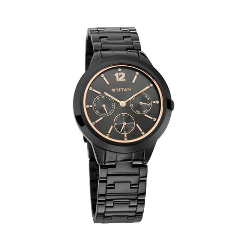Titan 2588NM01 Workwear Anthracite Dial Analog with Day and Date Stainless Steel Strap Watch for Women