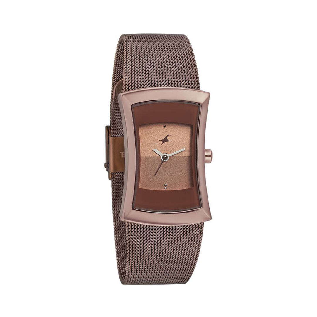 Fastrack 6093QM01 Pulse Quartz Analog Brown Dial Stainless Steel Strap Watch for Girls