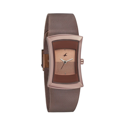 Fastrack 6093QM01 Pulse Quartz Analog Brown Dial Stainless Steel Strap Watch for Girls