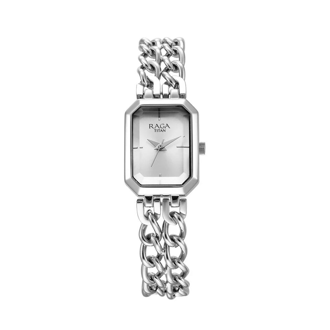 Titan 95283SM01 Raga Showstopper Quartz Analog Silver Dial Metal Strap Watch for Women