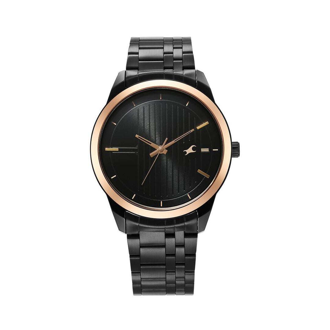 Fastrack 3308KM01 Stunners Quartz Analog Black Dial Metal Strap Watch for Guys