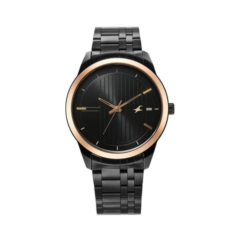 Fastrack 3308KM01 Stunners Quartz Analog Black Dial Metal Strap Watch for Guys