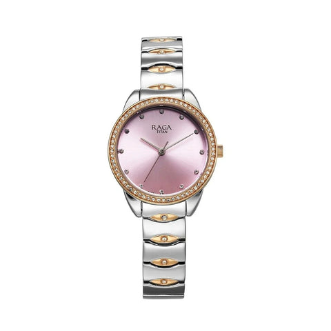 Titan 95281KM01 Raga Showstopper Quartz Analog Purple Dial Metal Strap Watch for Women