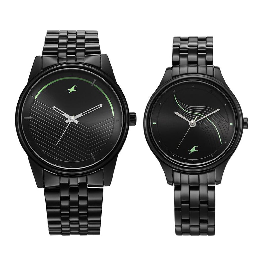 Fastrack 33056296NM01 Mixmatched Quartz Analog Black Dial Black Stainl ...