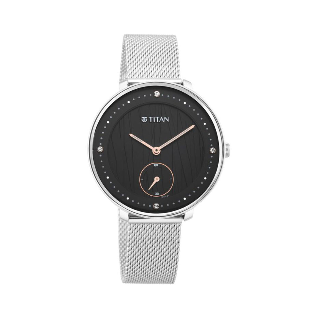 Titan 2651SM01 Women's Svelte Black Multi-Function Watch with Metal Strap
