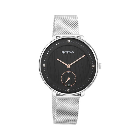 Titan 2651SM01 Women's Svelte Black Multi-Function Watch with Metal Strap