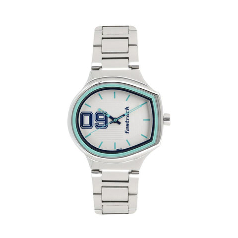 Fastrack 6175SM01 Varsity Quartz Analog White Dial Stainless Steel Strap Watch for Girls