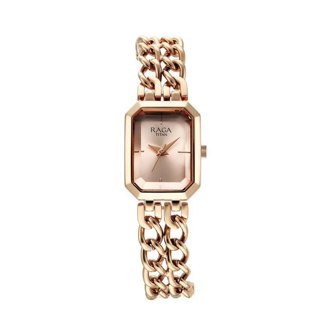 Titan 95283WM01 Raga Showstopper Quartz Analog Rose Gold Dial Metal Strap Watch for Women
