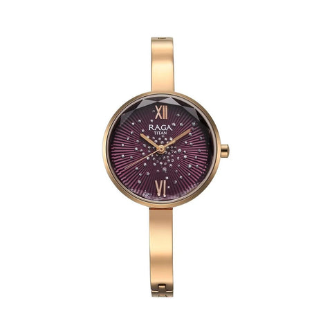 Titan 95271WM01 Raga Showstopper Quartz Analog Purple Dial Metal Strap Watch for Women