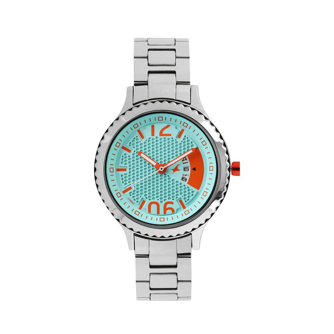 Fastrack 6168SM01 Loopholes Quartz Analog with Date Blue Dial Stainless Steel Strap Watch for Girls