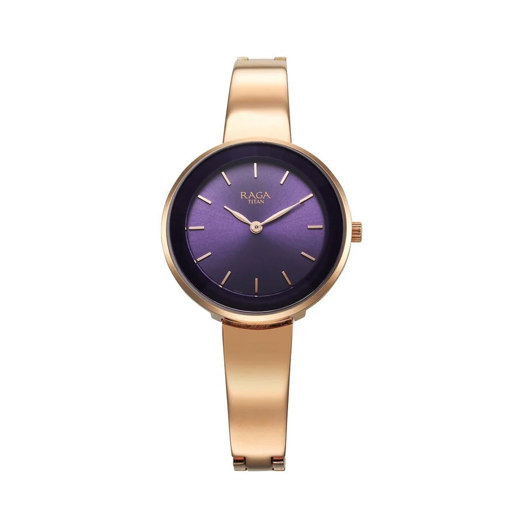 Titan 95276WM01 Raga Showstopper Quartz Analog Purple Dial Metal Strap Watch for Women