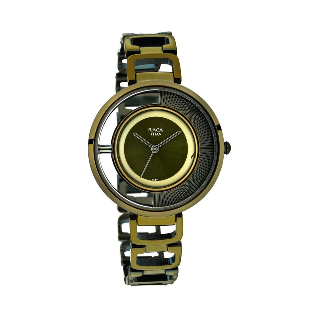 Titan 95140QM01 Raga Moments Of Joy Green Dial Women Watch With Metal Strap