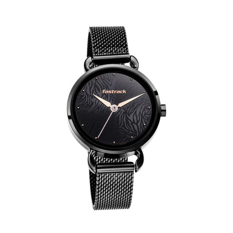 Fastrack 6221NM02 Animal Print Quartz Analog Black Dial Stainless Steel Strap Watch for Girls