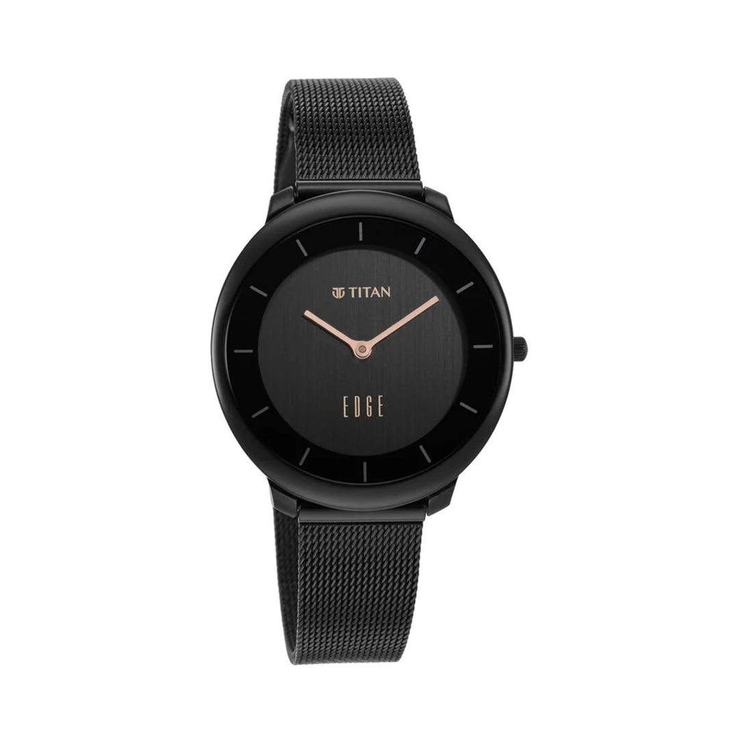 Titan 2677NM01 Edge Black Dial Analog Stainless Steel Strap Watch for Women