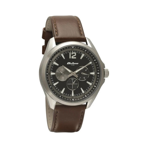 Titan 90124SL02 Quartz Multifunction Black Dial Leather Strap Watch for Men