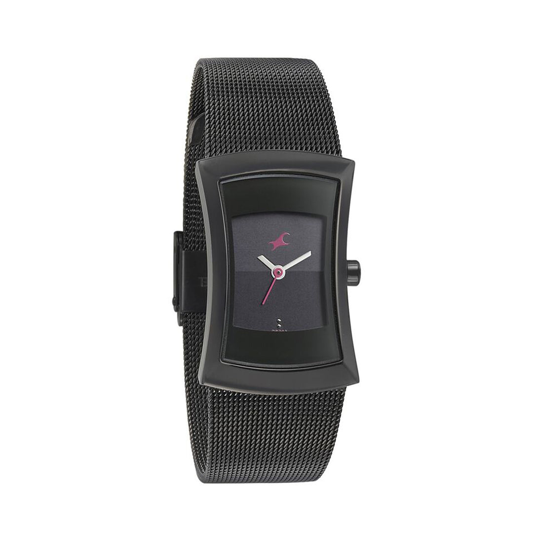 Fastrack 6093NM01 Pulse Quartz Analog Black Dial Stainless Steel Strap Watch for Girls