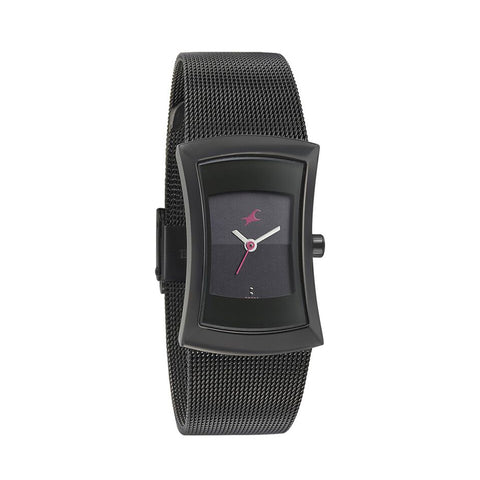 Fastrack 6093NM01 Pulse Quartz Analog Black Dial Stainless Steel Strap Watch for Girls