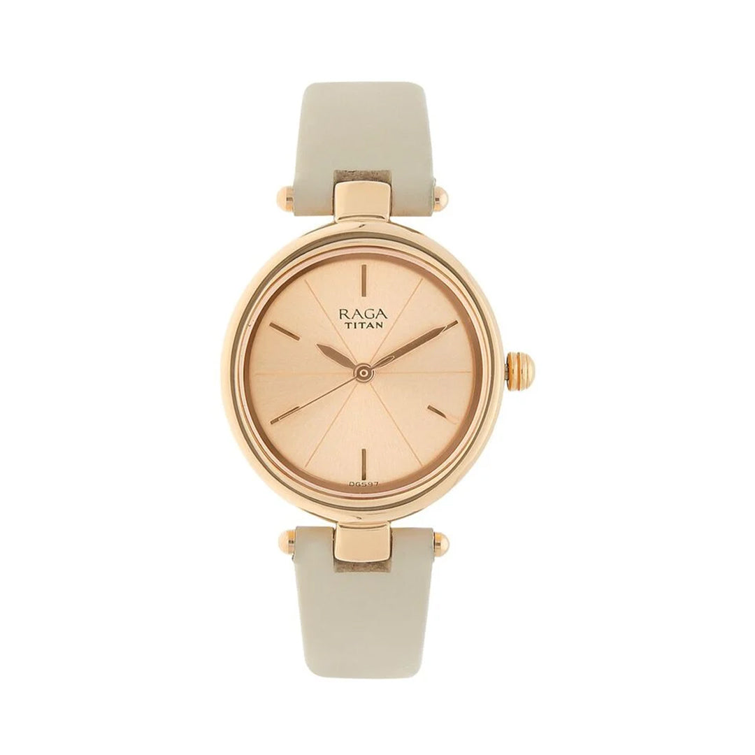 Titan 2579WL01 Raga Viva Rose Gold Dial Women Watch With Leather Strap